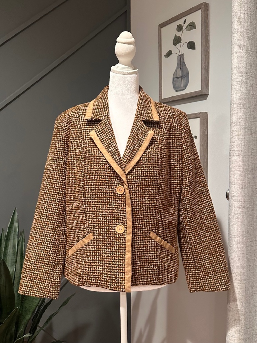 Erin London Vintage Brown Tweed Blazer Size Medium Petite